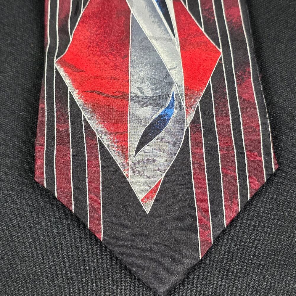 Palatina Tie Men's Black Red Gray Blue Silk Abstract Striped Geometric